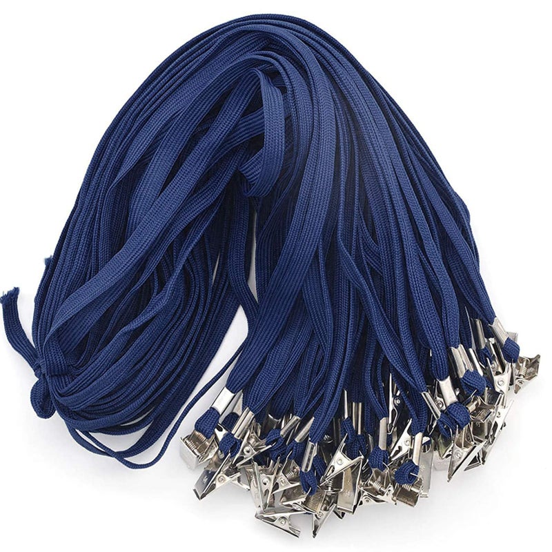 Beebel Lanyard 100 Pack Black Badge Lanyards Flat Lanyards Round 32" with Badge Clip (Navy Blue) - Image 1